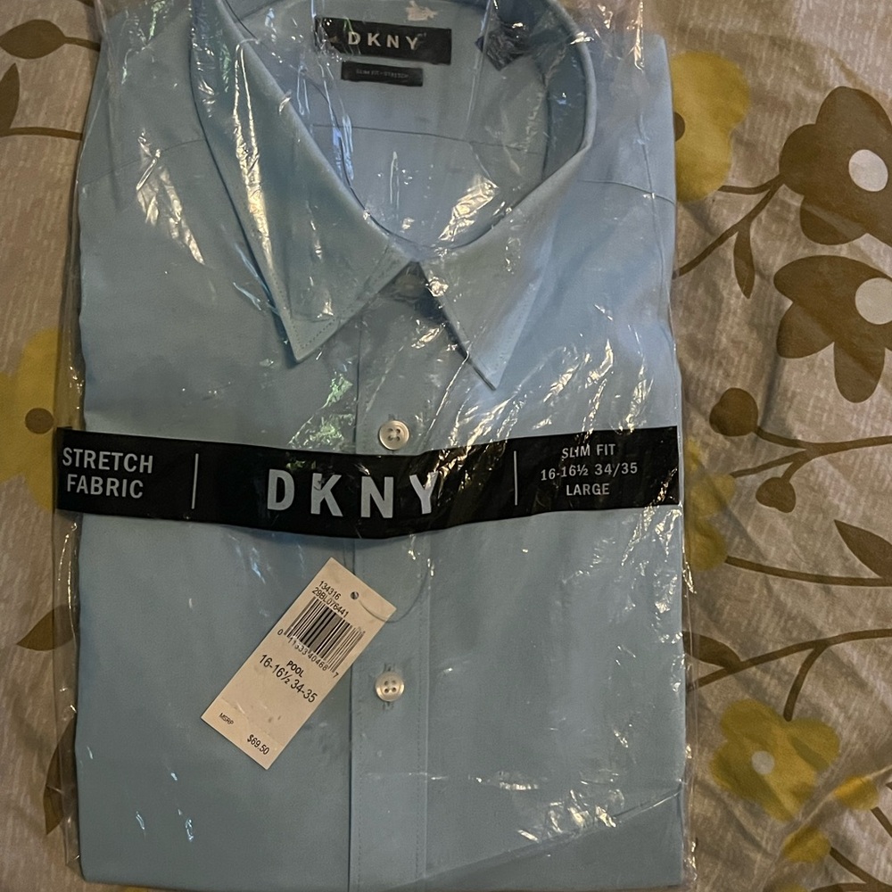 DKNY Men's Blue Stretch Fabric Shirt